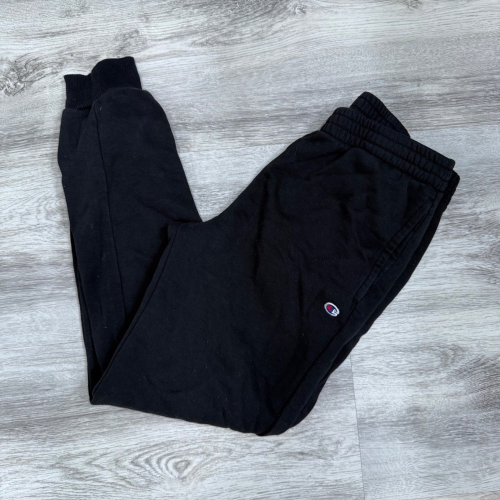 Champion Kids Black Joggers Sweatpants Large 14/16 Script Logo C Patch Pocket